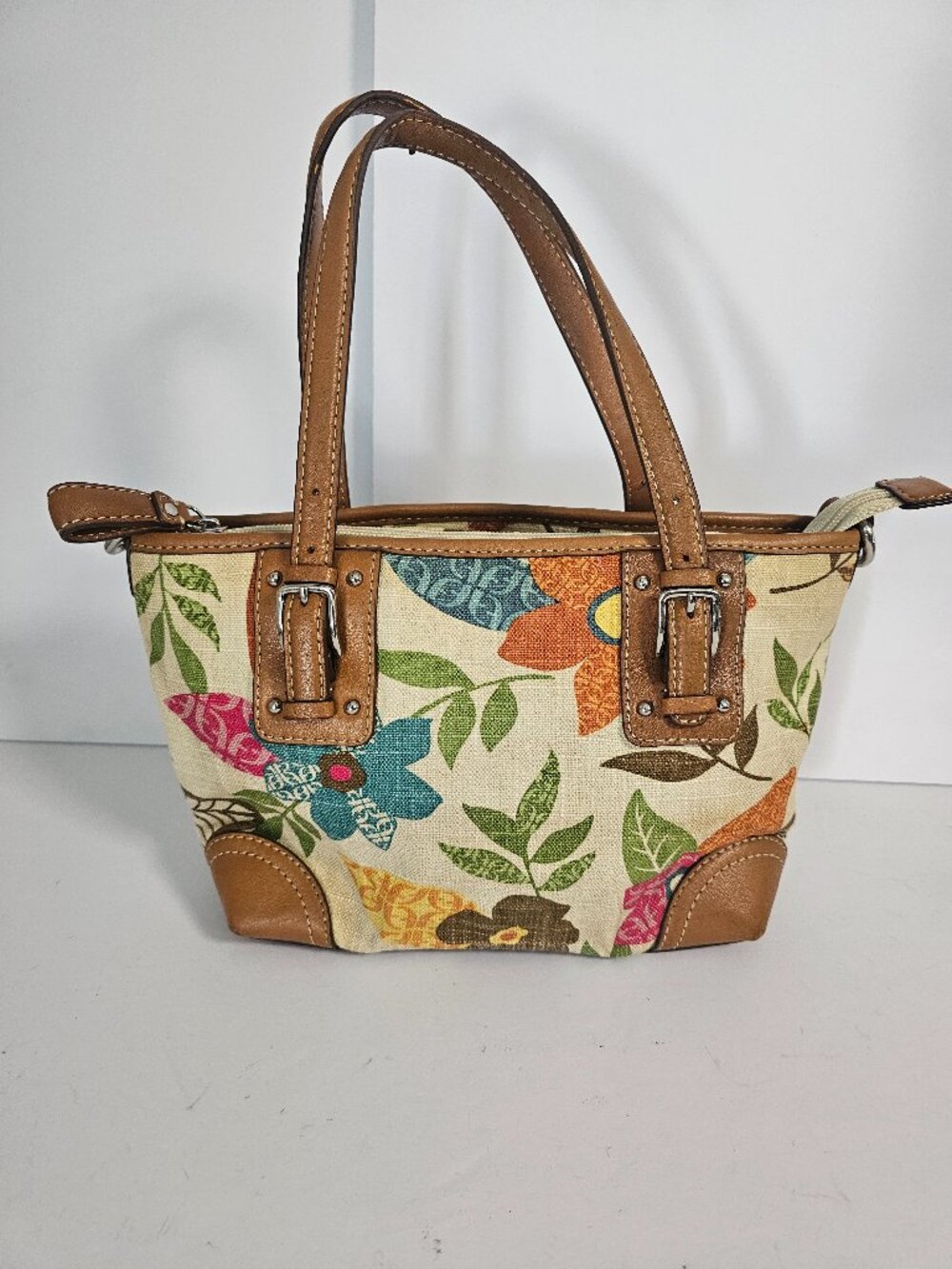 Fossil Satchel Canvas Floral Boho Y2K Brown Pink